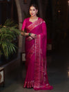 Banarasee Pure Chiffon Plain Saree With Resham Border-Pink