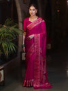 Banarasee Pure Chiffon Plain Saree With Resham Border-Pink