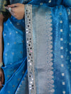 Banarasee Handloom Tissue Saree With Buti Design Zari Border & Lace-Sky Blue