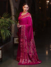 Banarasee Pure Chiffon Plain Saree With Resham Border-Pink