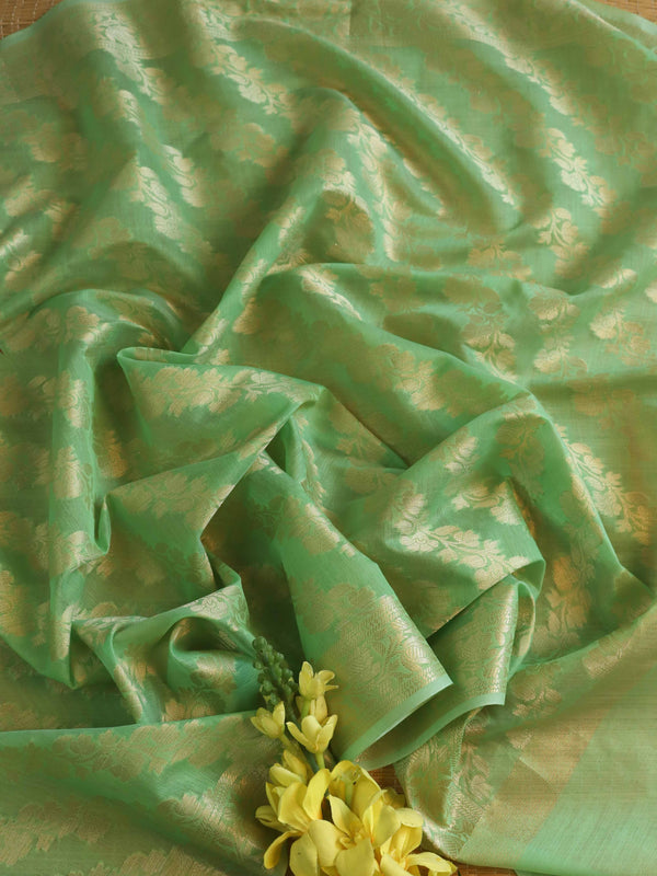 Banarasee Cotton Silk Gold Zari Dupatta-Light Green