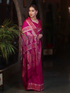 Banarasee Pure Chiffon Plain Saree With Resham Border-Pink