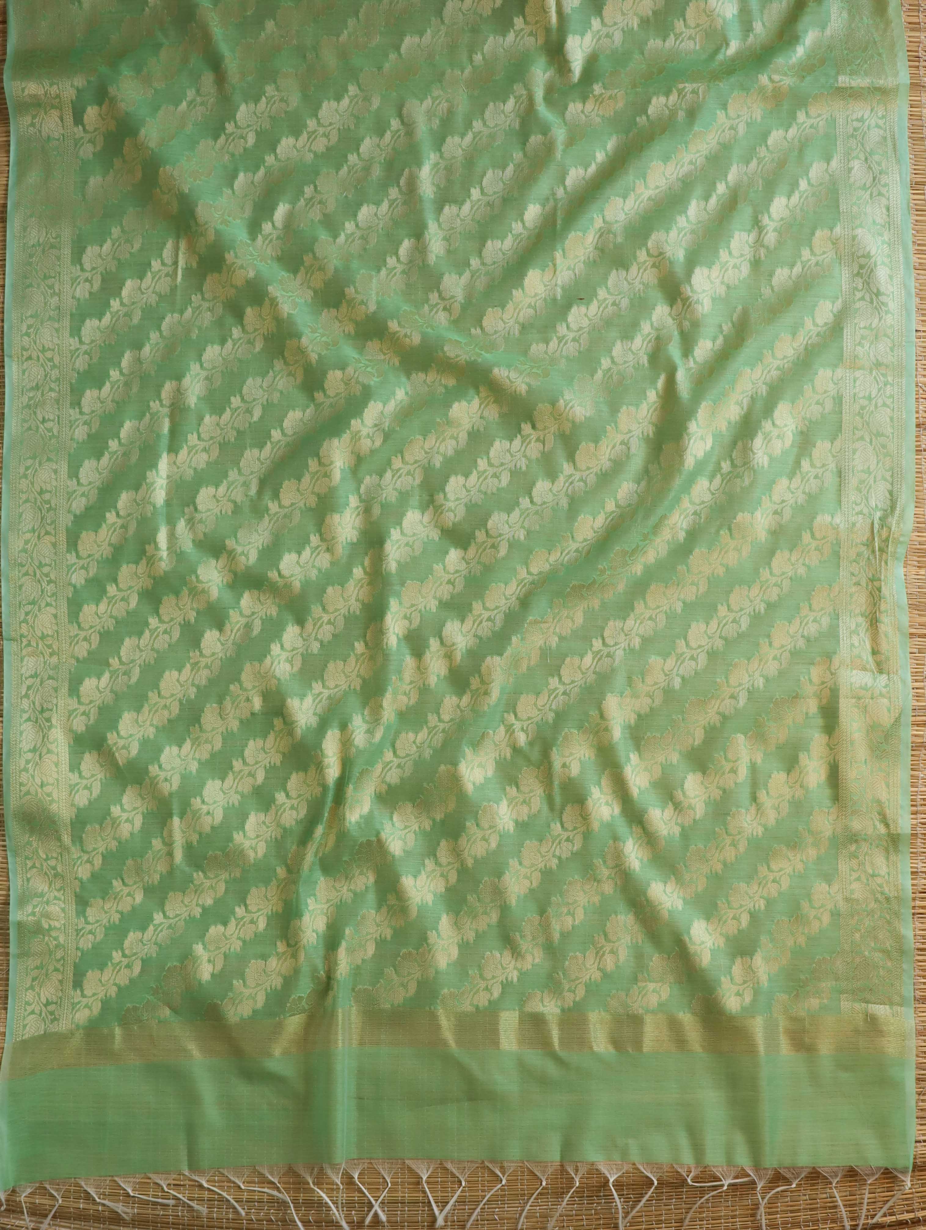 Banarasee Cotton Silk Gold Zari Dupatta-Light Green