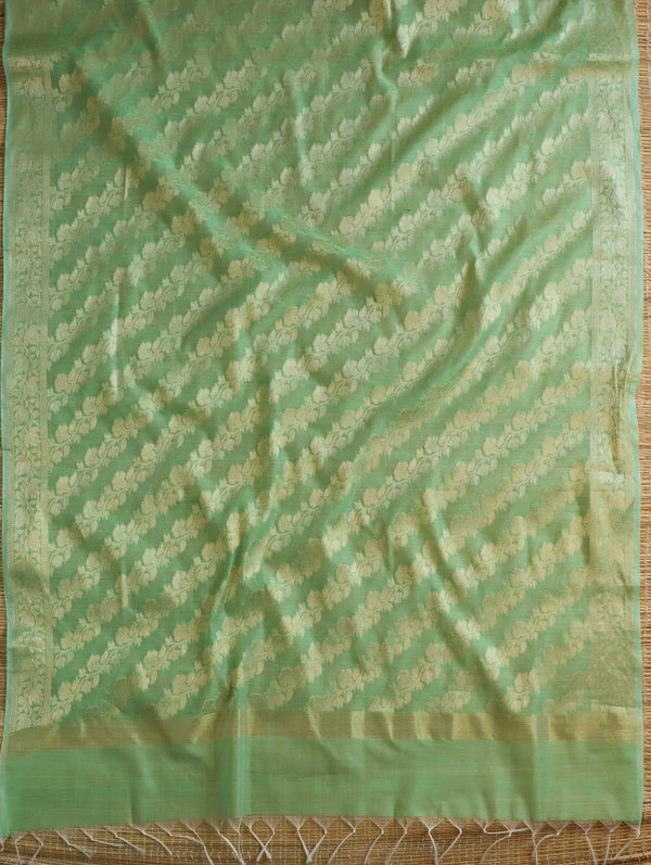 Banarasee Cotton Silk Gold Zari Dupatta-Light Green