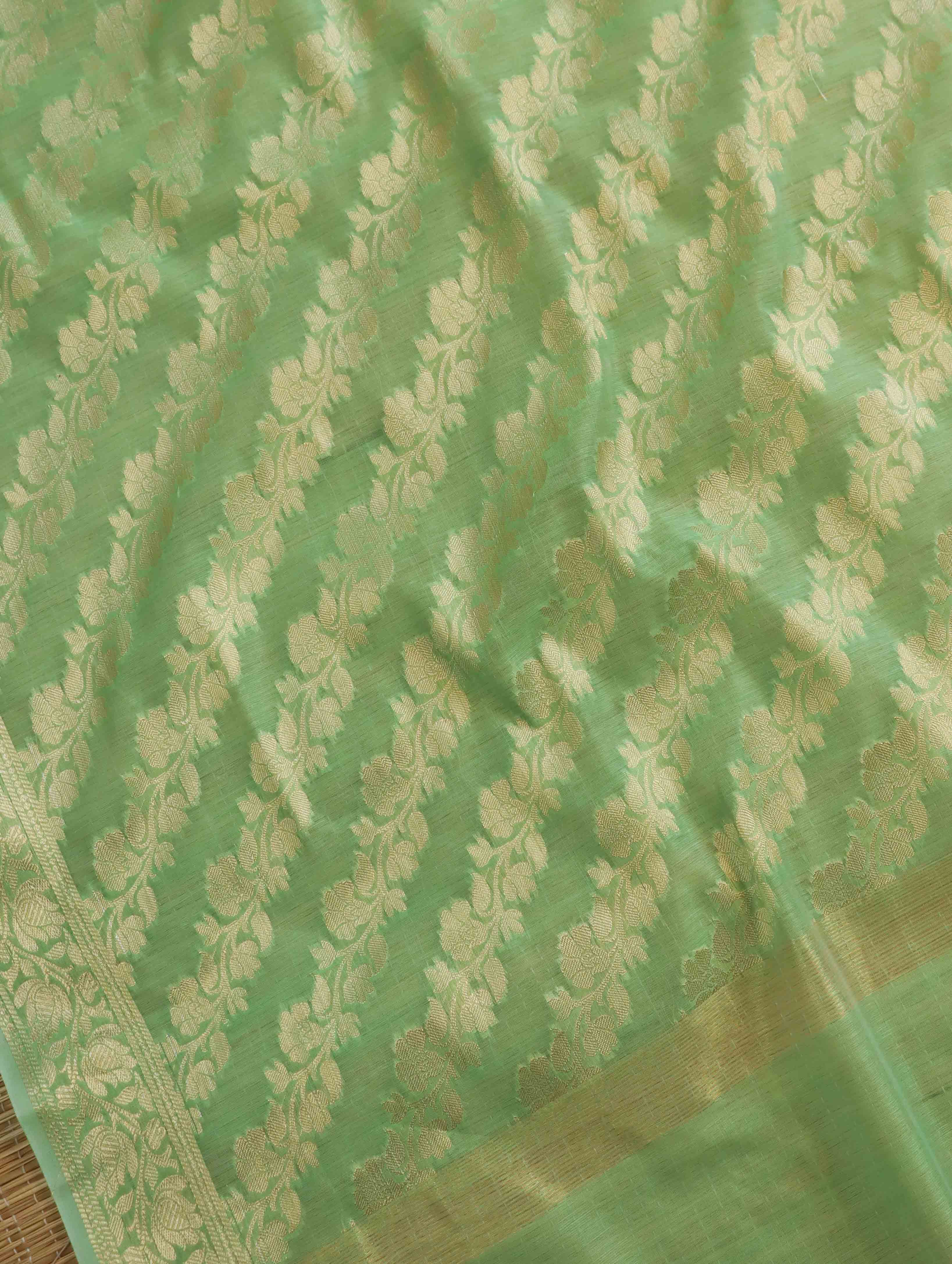 Banarasee Cotton Silk Gold Zari Dupatta-Light Green