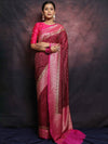 Banarasee Semi-Katan Zari Buta & Contrast Border Saree-Maroon & Pink