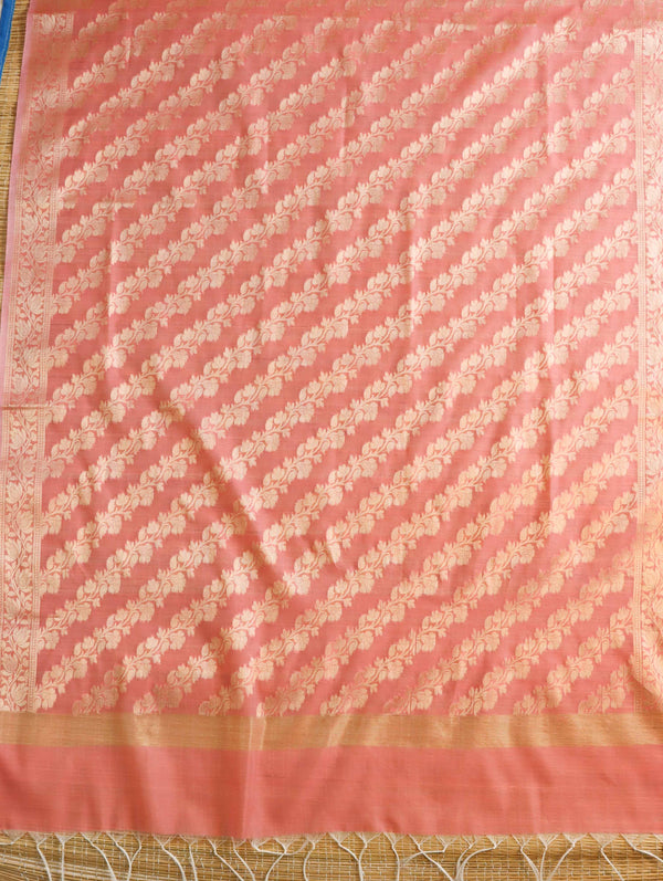 Banarasee Cotton Silk Gold Zari Dupatta-Pink