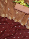 Banarasee Handloom Pure Silk Zari Buti Salwar Kameez Fabric With Dupatta-Maroon & Peach