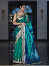 Banarasee Handloom Dual Tone Tissue Saree With Buti Design Zari Border & Lace-Green