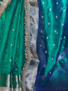 Banarasee Handloom Dual Tone Tissue Saree With Buti Design Zari Border & Lace-Green