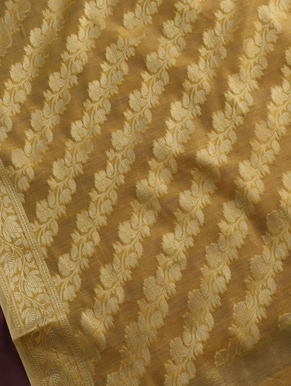 Banarasee Cotton Silk Gold Zari Dupatta-Yellow