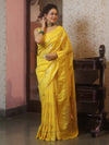 Banarasee Handwoven Semi Silk Saree With Sona Rupa Zari Buti Design-Yellow