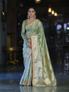 Banarasee Handloom Tissue Saree With Zari Buti Design Border & Lace-Pastel Green