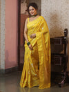 Banarasee Handwoven Semi Silk Saree With Sona Rupa Zari Buti Design-Yellow