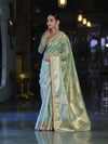 Banarasee Handloom Tissue Saree With Zari Buti Design Border & Lace-Pastel Green