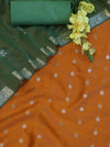 Banarasee Handloom Pure Silk Zari Buti Salwar Kameez Fabric With Dupatta-Orange & Green
