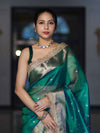 Banarasee Handloom Dual Tone Tissue Saree With Buti Design Zari Border & Lace-Green