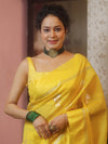 Banarasee Handwoven Semi Silk Saree With Sona Rupa Zari Buti Design-Yellow