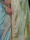 Banarasee Handloom Tissue Saree With Zari Buti Design Border & Lace-Pastel Green