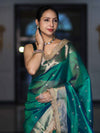 Banarasee Handloom Dual Tone Tissue Saree With Buti Design Zari Border & Lace-Green