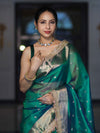 Banarasee Handloom Dual Tone Tissue Saree With Buti Design Zari Border & Lace-Green