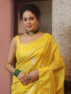 Banarasee Handwoven Semi Silk Saree With Sona Rupa Zari Buti Design-Yellow