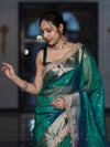 Banarasee Handloom Dual Tone Tissue Saree With Buti Design Zari Border & Lace-Green