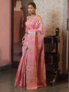 Banarasee Handwoven Semi Silk Saree With Zari Design-Pink & Peach