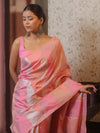 Banarasee Handwoven Semi Silk Saree With Zari Design-Pink & Peach