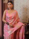 Banarasee Handwoven Semi Silk Saree With Zari Design-Pink & Peach