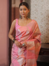 Banarasee Handwoven Semi Silk Saree With Zari Design-Pink & Peach
