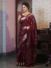 Banarasee Handwoven Semi Silk Saree With Zari Border-Maroon