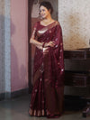 Banarasee Handwoven Semi Silk Saree With Zari Border-Maroon