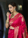 Banarasee Semi Katan Saree With Buti Design & Zari Woven Multicolor Pallu-Pink