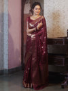 Banarasee Handwoven Semi Silk Saree With Zari Border-Maroon