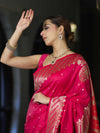 Banarasee Semi Katan Saree With Buti Design & Zari Woven Multicolor Pallu-Pink