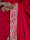 Banarasee Handwoven Plain Semi Katan Saree With Gold Zari Border-Red