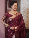 Banarasee Handwoven Semi Silk Saree With Zari Border-Maroon