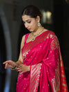 Banarasee Semi Katan Saree With Buti Design & Zari Woven Multicolor Pallu-Pink
