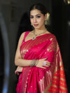 Banarasee Semi Katan Saree With Buti Design & Zari Woven Multicolor Pallu-Pink