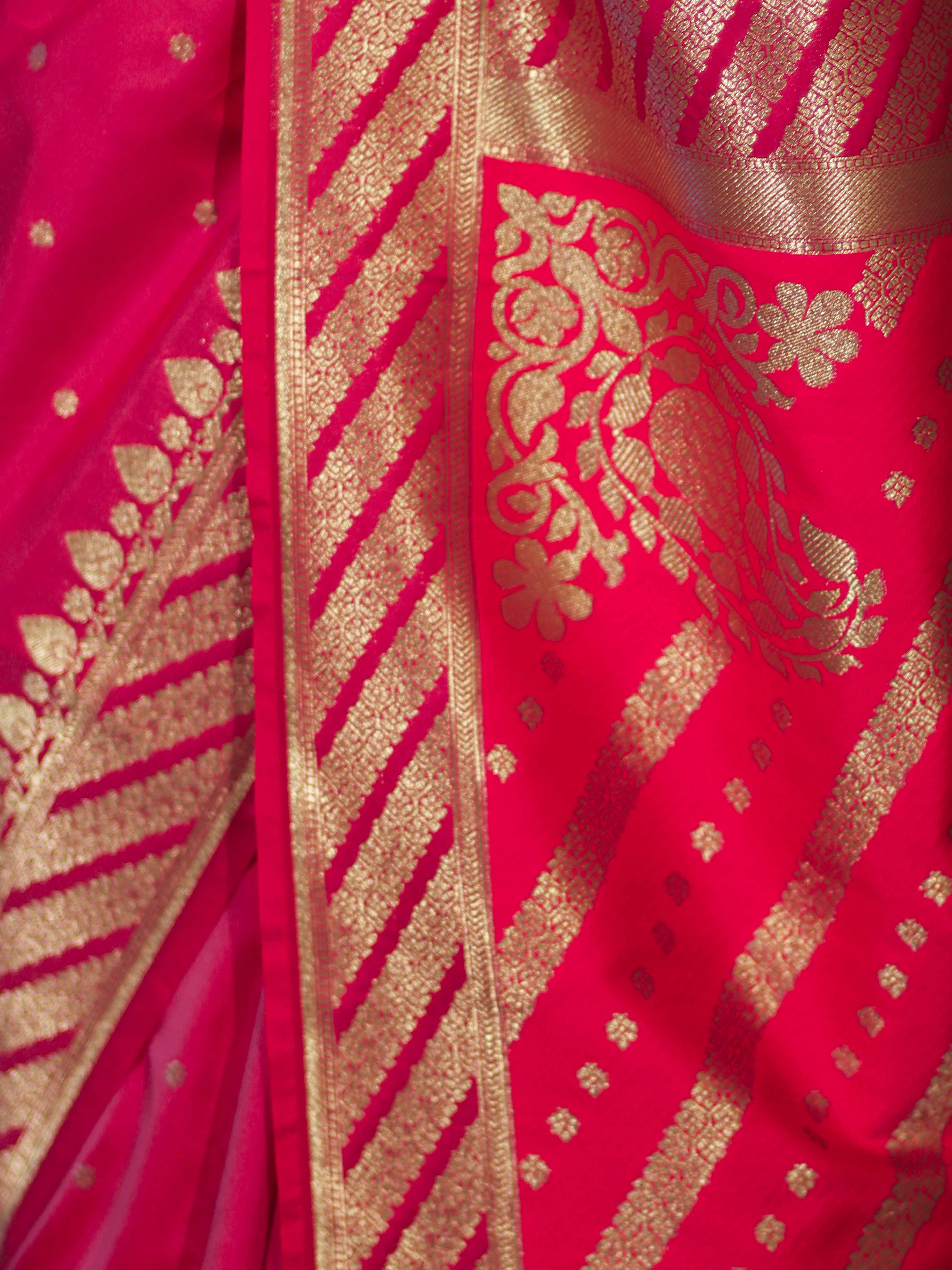 Banarasee Semi Katan Saree With Buti Design & Zari Woven Multicolor Pallu-Pink