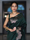 Banarasee Handloom Plain Semi Silk Saree With Zari Border-Deep Green