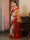 Banarasee Semi-Georgette Saree With Zari Jaal Design & Contrast Border-White & Red