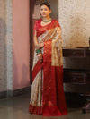 Banarasee Semi-Georgette Saree With Zari Jaal Design & Contrast Border-White & Red