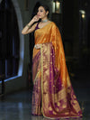 Banarasee Handloom Dual Color Tissue Silk Saree With Zari Buta Design Border & Lace-Violet & Orange
