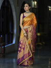 Banarasee Handloom Dual Color Tissue Silk Saree With Zari Buta Design Border & Lace-Violet & Orange