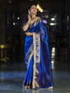 Banarasee Handloom Dual Shaded Plain Tissue Saree With Zari Border & Lace-Blue