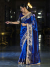 Banarasee Handloom Dual Shaded Plain Tissue Saree With Zari Border & Lace-Blue