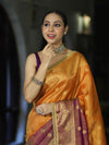 Banarasee Handloom Dual Color Tissue Silk Saree With Zari Buta Design Border & Lace-Violet & Orange