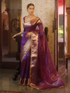 Banarasee Handwoven Plain Tissue Saree With Zari Border & Lace-Violet